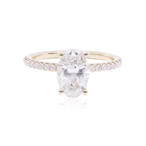 18K YELLOW GOLD 1.70CT OVAL DIAMOND ENGAGEMENT RING WITH HIDDEN HALO