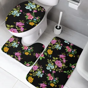 3 Piece Bathroom Set - Flowers on Black