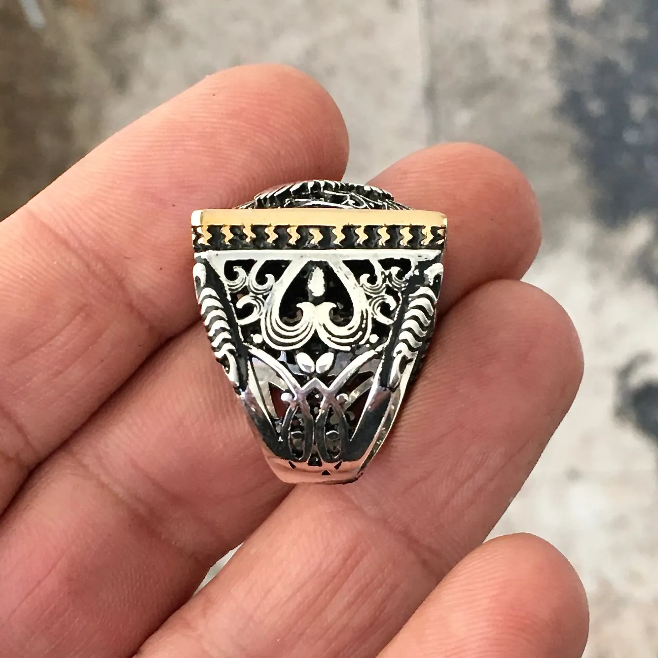 925 Sterling Silver Men's Turkish Ottoman Signet Ring Double Headed Eagle