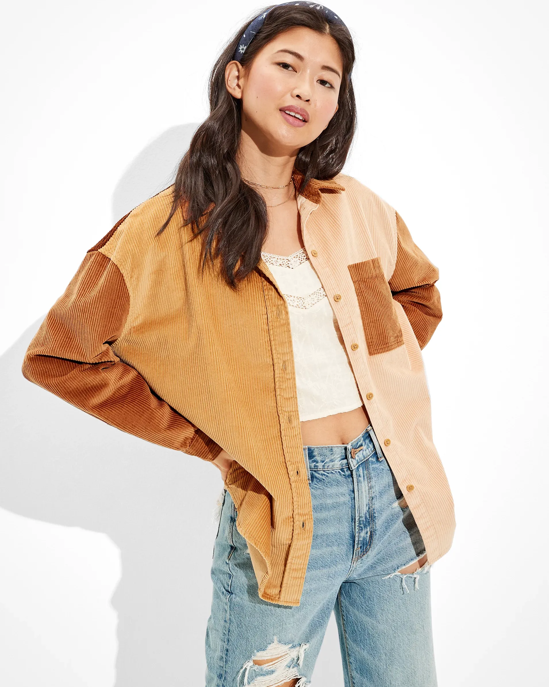 American Eagle AE Long-Sleeve Oversized Corduroy Shirt