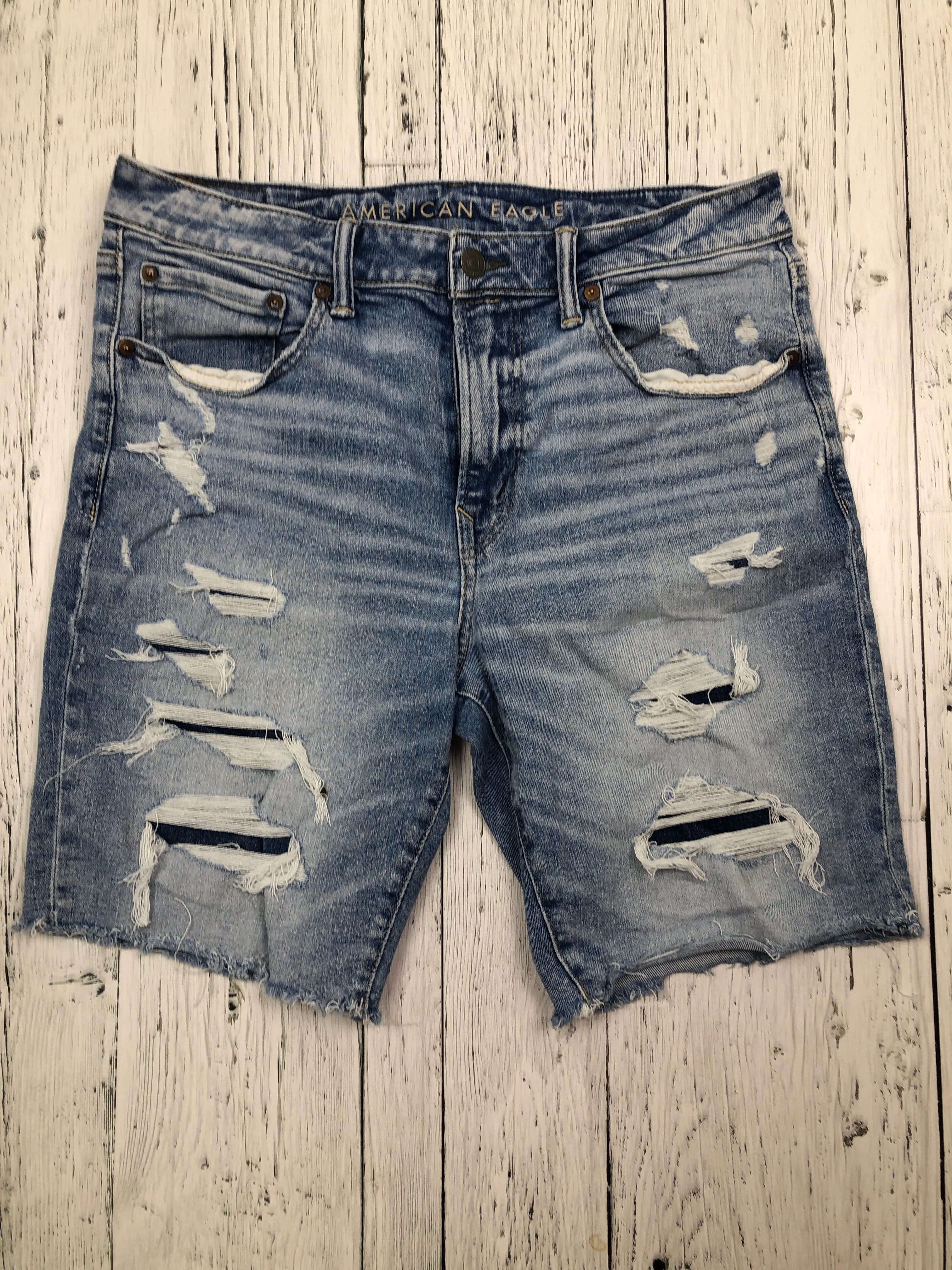 American Eagle blue denim distressed shorts - His M/34