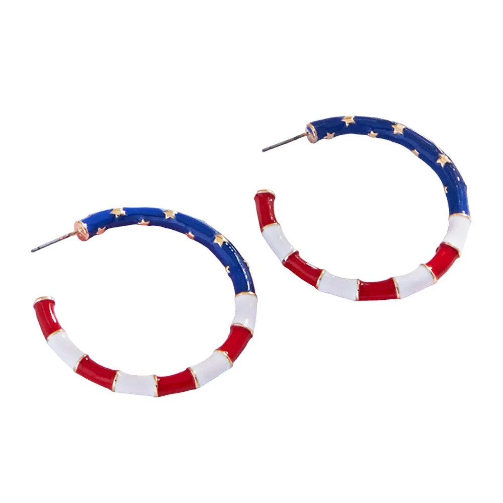 American USA Flag Enamel Hoop Earrings