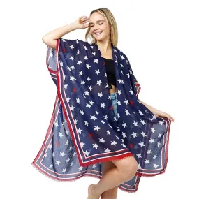 American USA Star Print Kimono Poncho