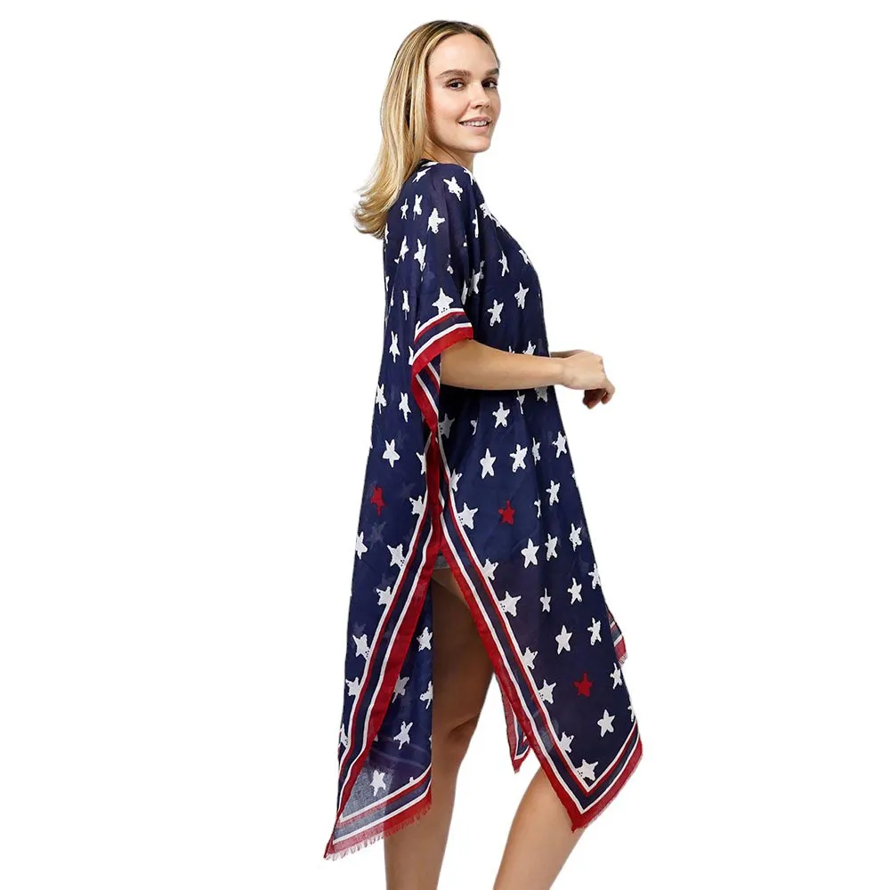 American USA Star Print Kimono Poncho