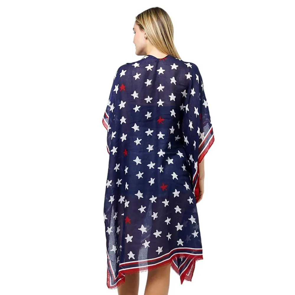 American USA Star Print Kimono Poncho