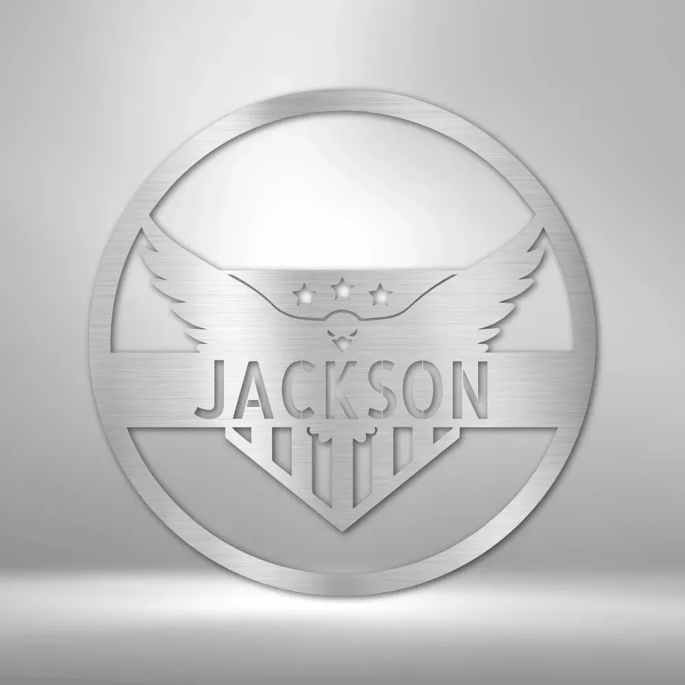 Attacking Eagle Monogram - Custom Steel Sign