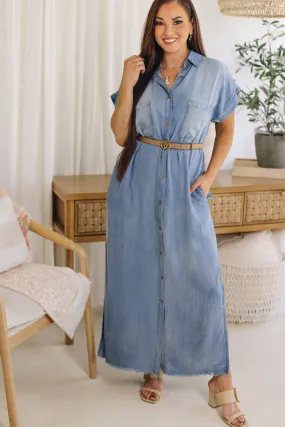 Belle Short Sleeve Maxi Denim Dress (S-3XL)