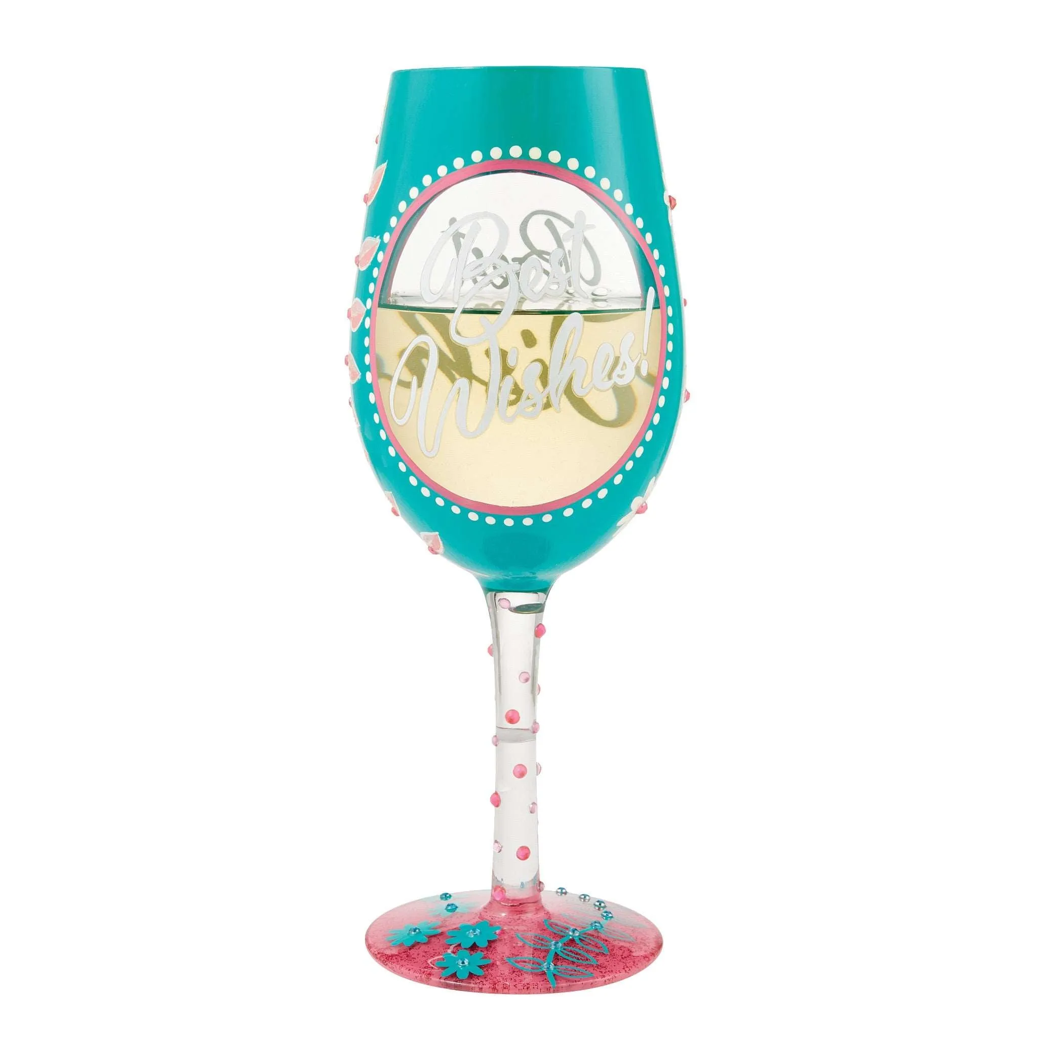 Best Wishes Hand Painted Wine Glass