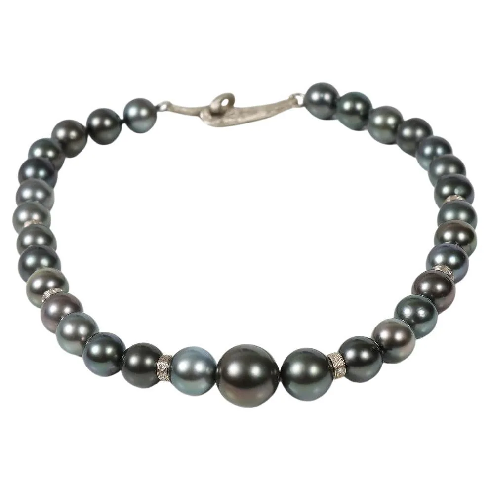 Black Tahitian Pearls, Diamonds, and White Gold Necklace