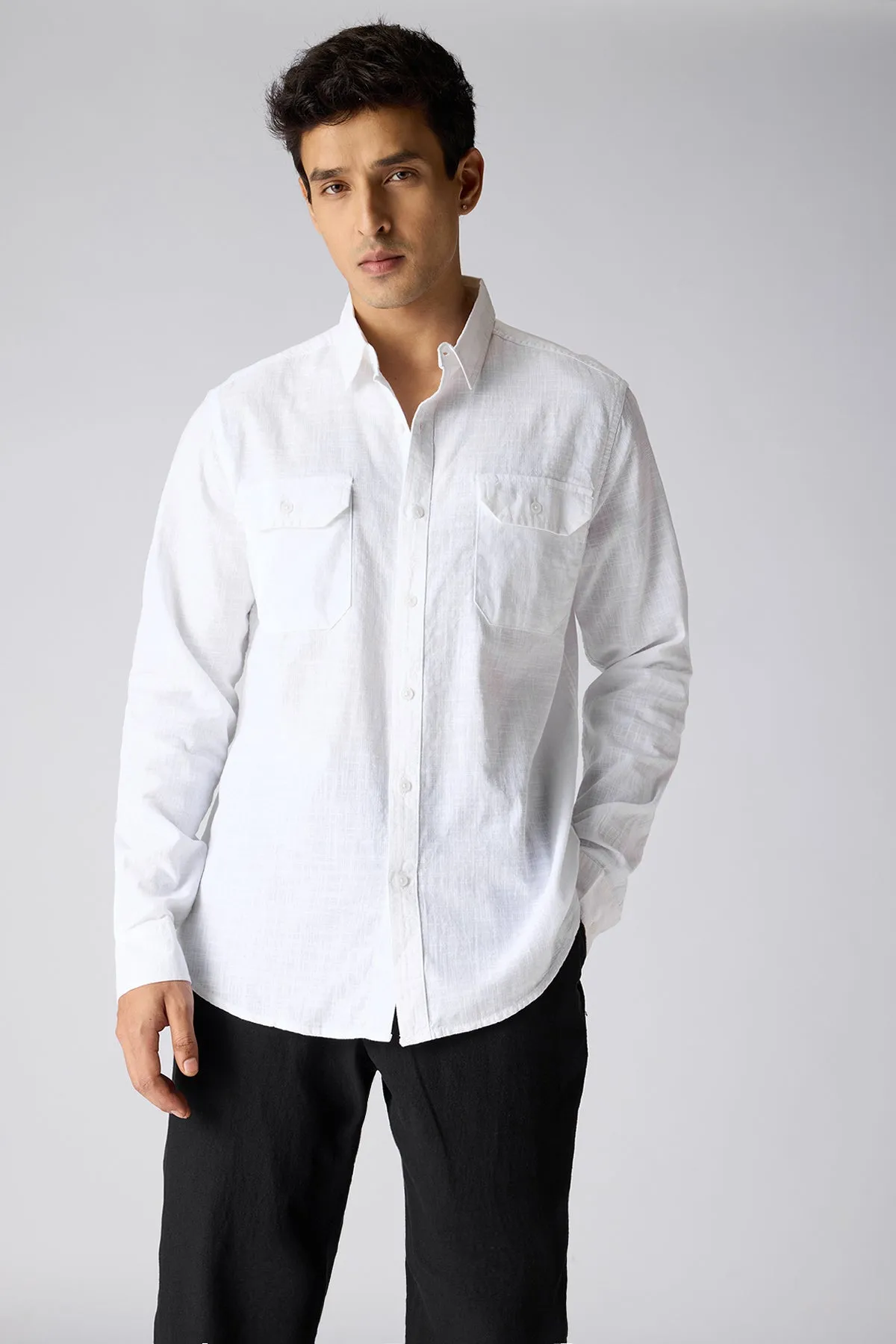 Blaze White Solid Men's Shirt