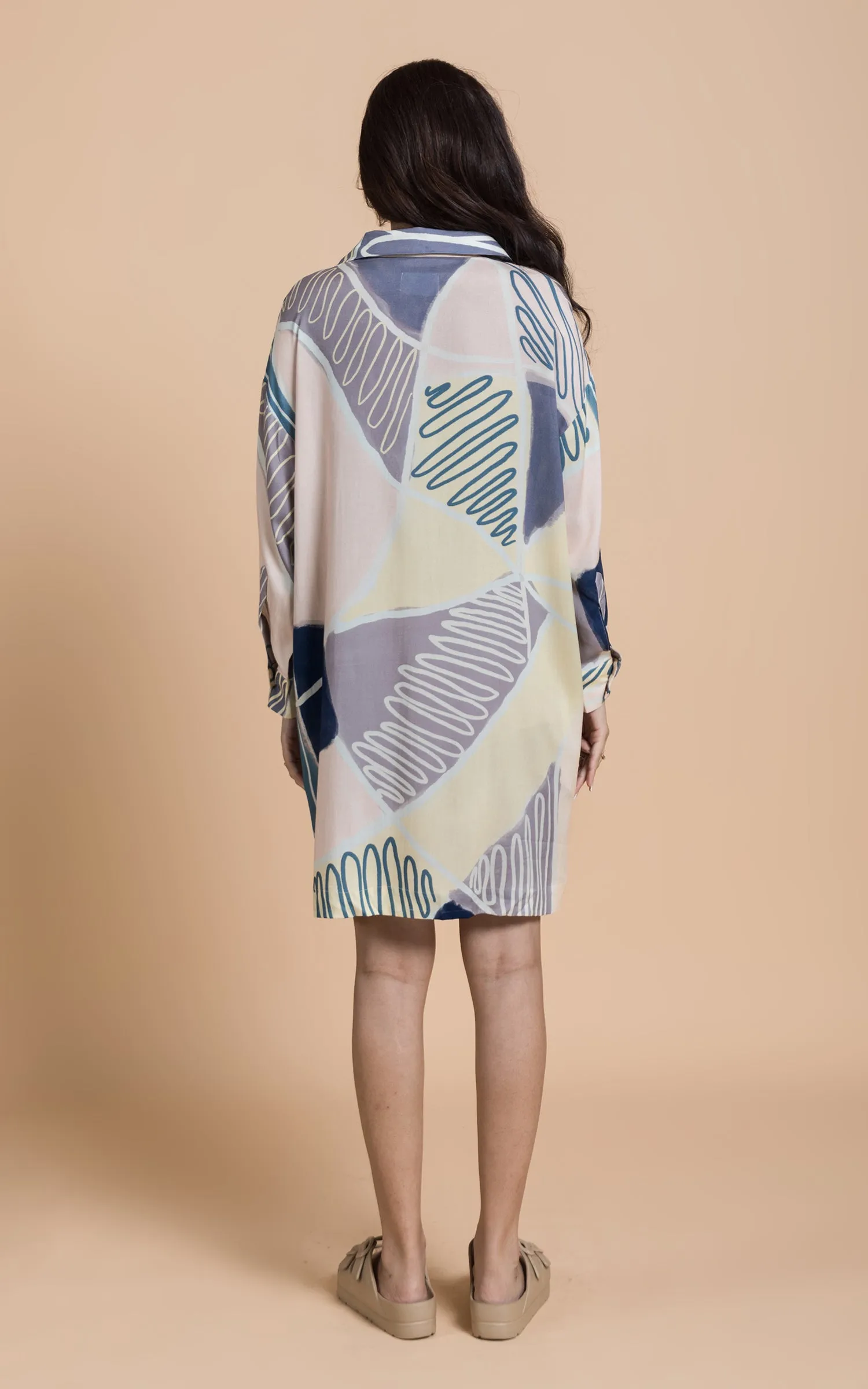 Blue & Yellow Abstract Printed Shift Dress