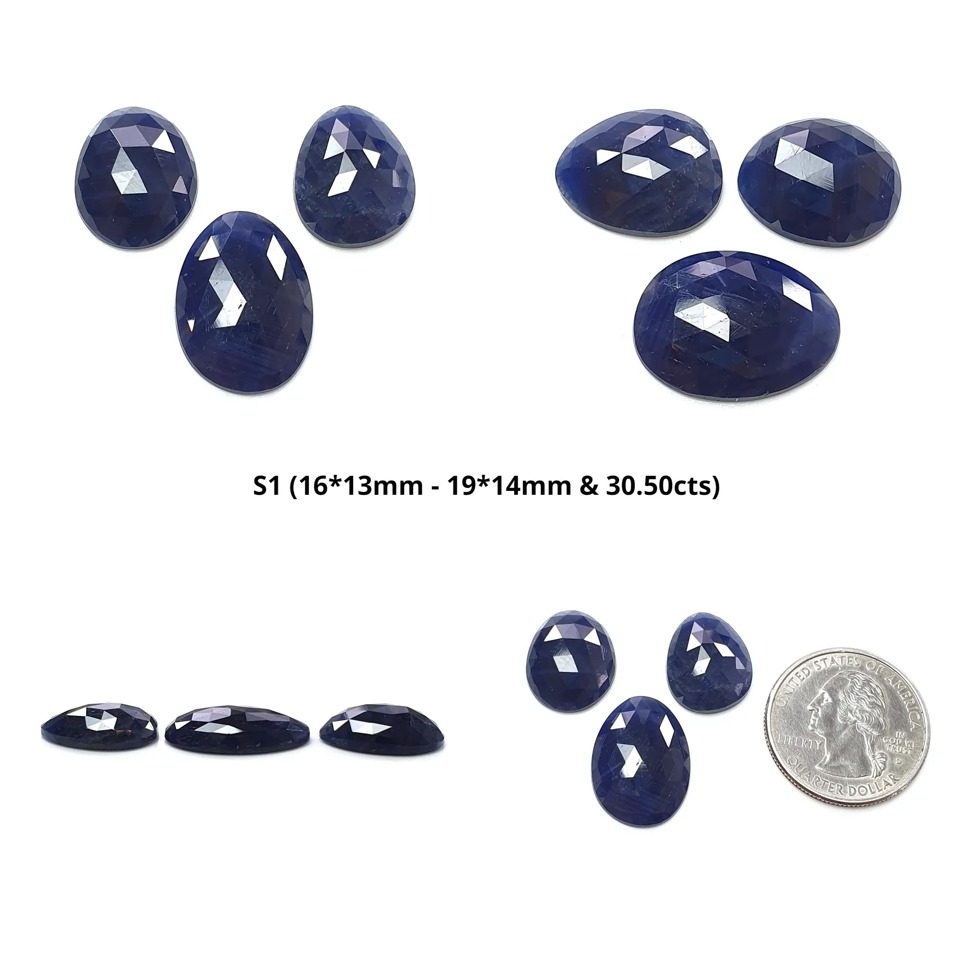 Blue Sapphire Gemstone Rose Cut : Natural Untreated Unheated Blue Sapphire Egg Shape 3pcs Set