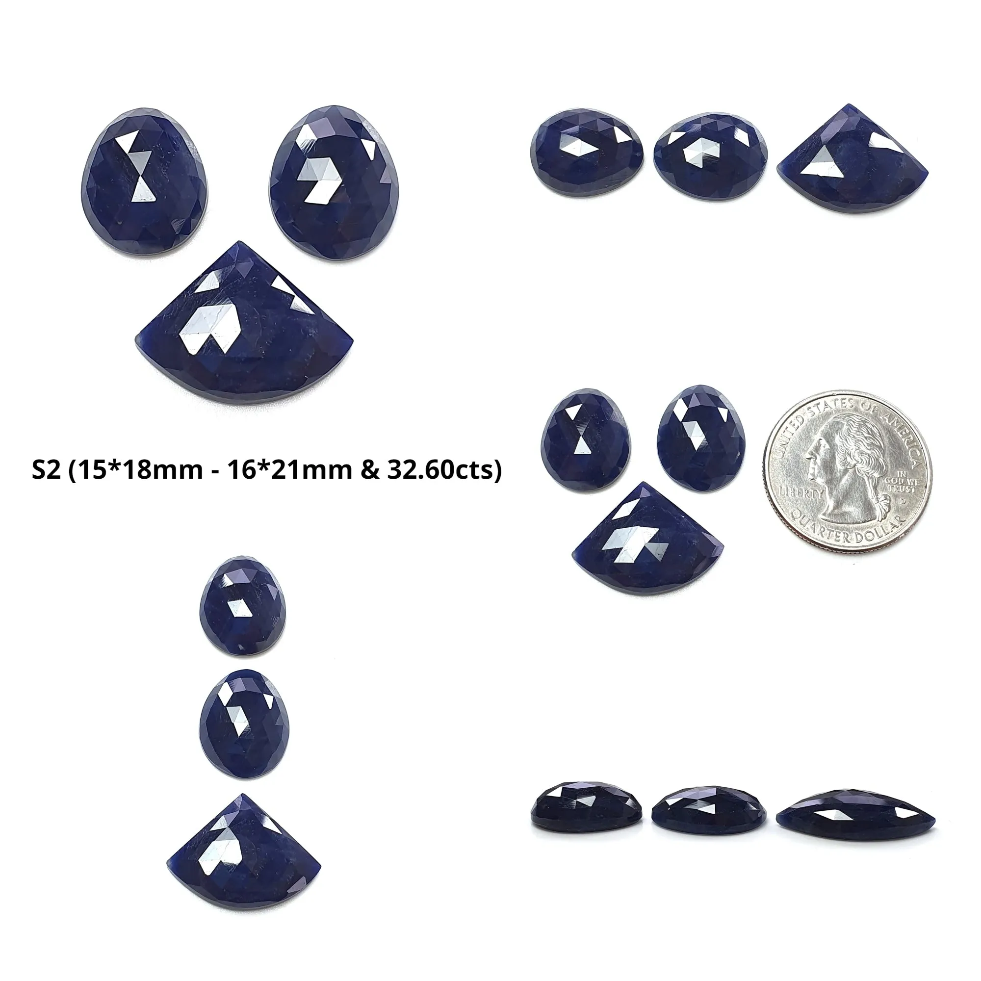 Blue Sapphire Gemstone Rose Cut : Natural Untreated Unheated Blue Sapphire Egg Shape 3pcs Set