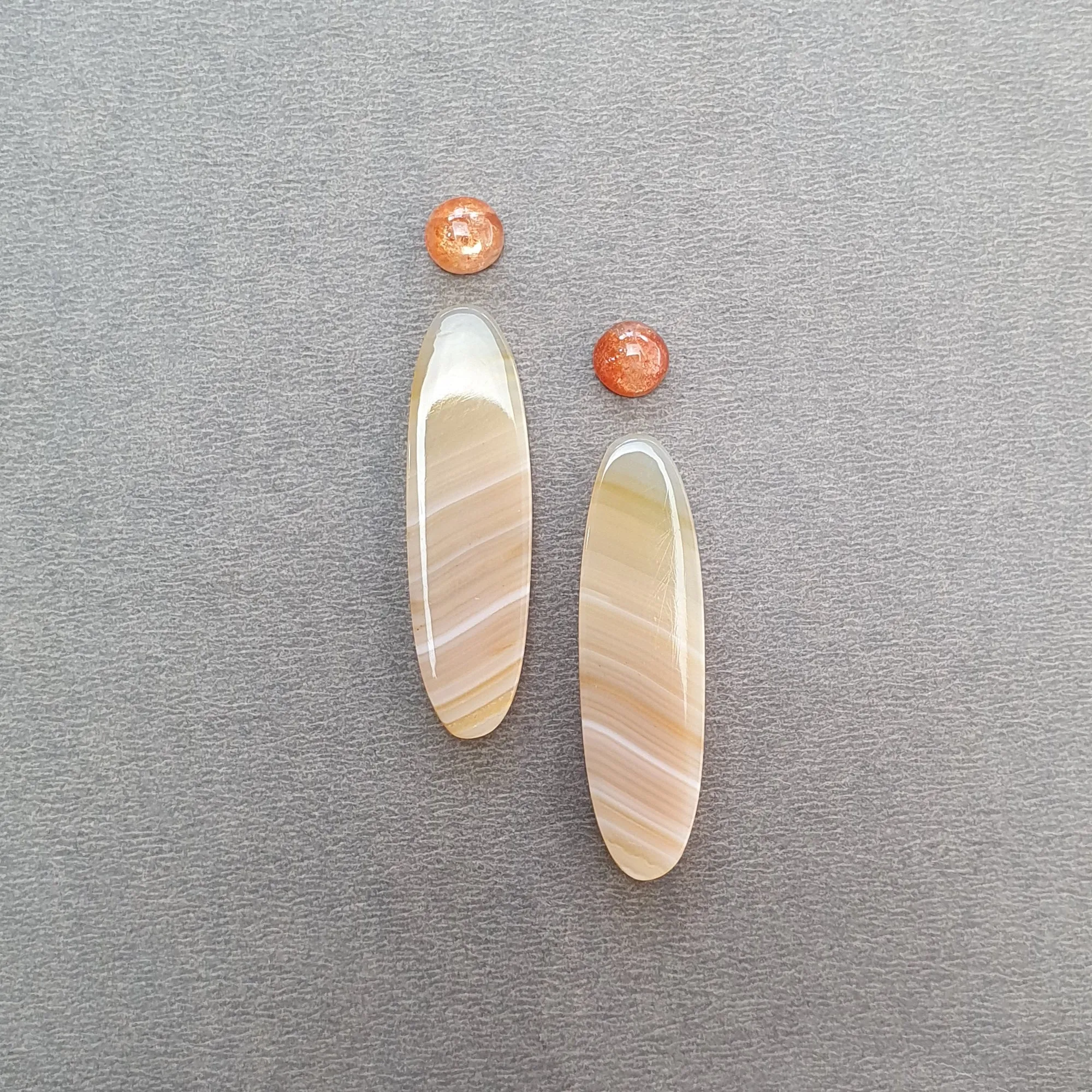 Botswana Agate Sunstone & Peach Moonstone Gemstone Rose Cut Cabochon : Natural Untreated Bi-Color Agate Egg Oval Shape 4pcs Set