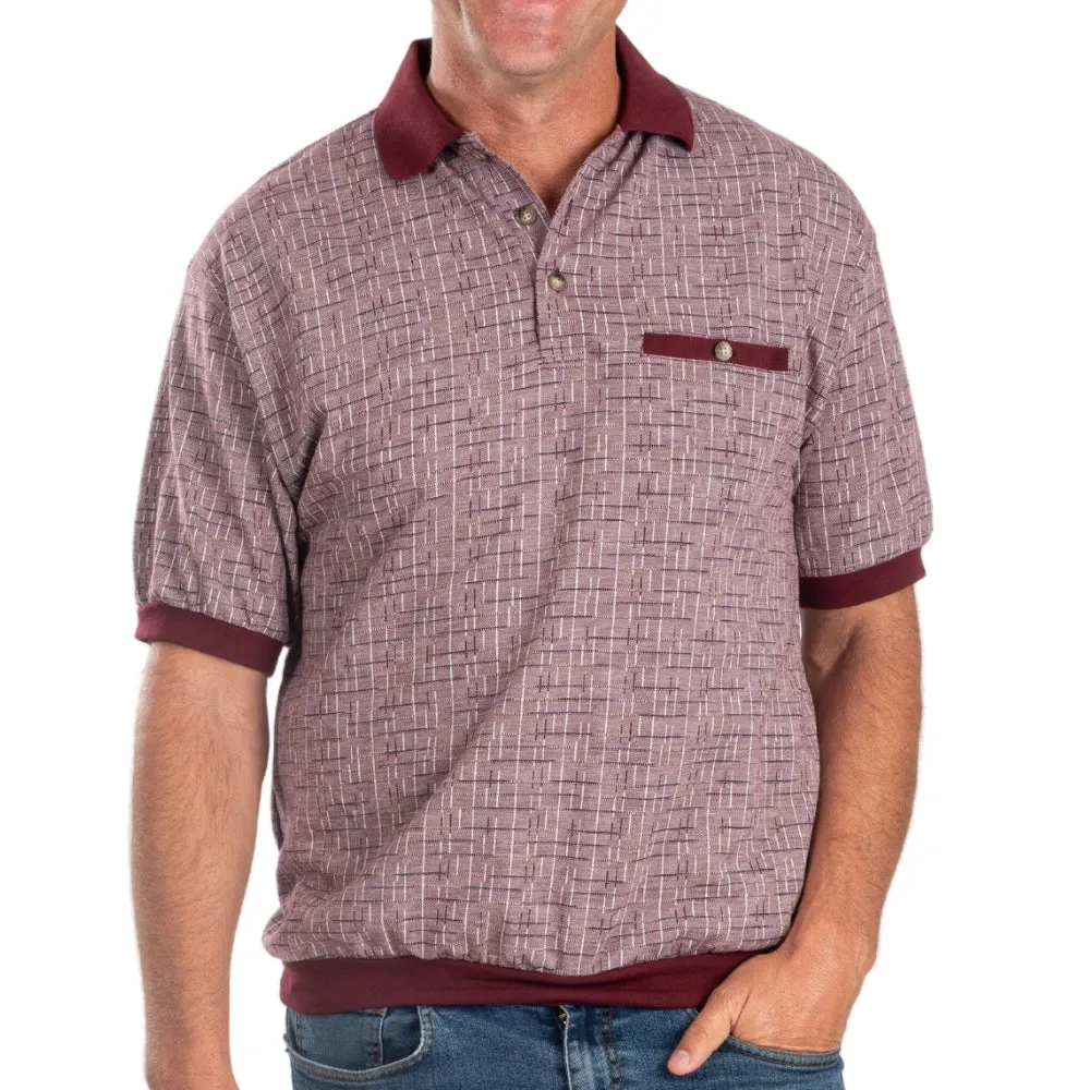 Classics by Palmland Jacquard Short Sleeve Banded Bottom Shirt 6091-350 Burgundy