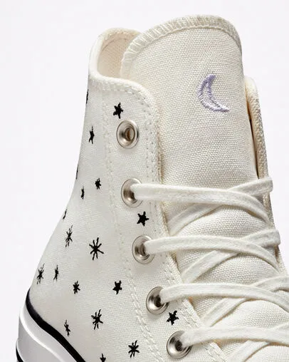 Converse high sneakers in canvas with wedge Chuck Taylor All Star Lift Platform Embroidered Stars A03724C egret-black 