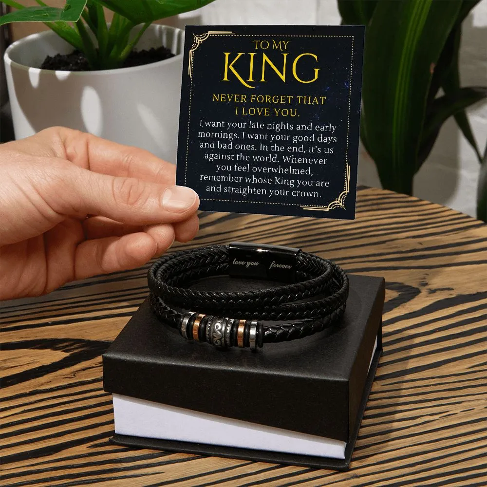 【Deal of the Month】To My Man Gift, Remember Whose King You Are, Love You Forever Men Bracelet