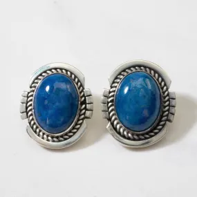 Denim Lapis Oval Navajo USA Native American Made 925 Sterling Silver Earrings with Stud Backing