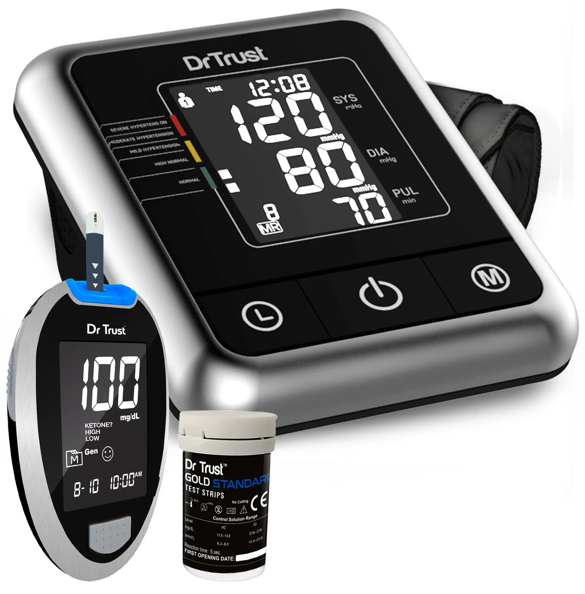 Dr Trust USA A-One Galaxy Blood Pressure Monitor 106   Glucometer Sugar Check Machine 9001 with 10 Strips