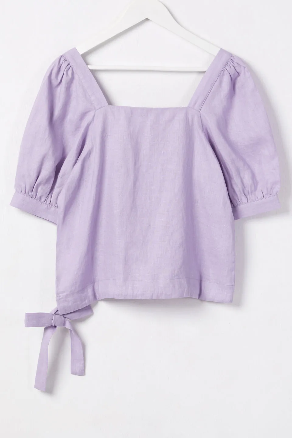 Eternal Square Neck Lilac Puff Sleeve Linen Crop Top