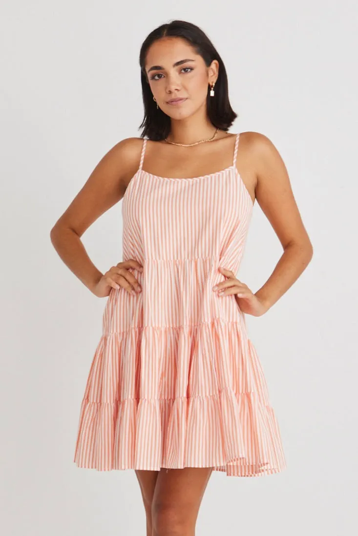 Garden Melon Stripe Strappy Tiered Empire Mini Dress