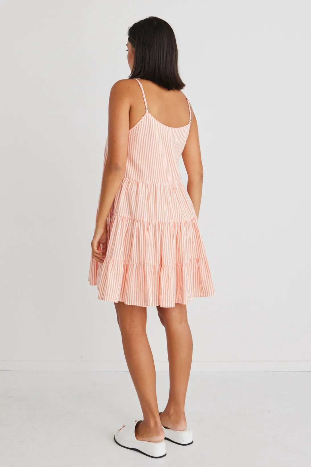 Garden Melon Stripe Strappy Tiered Empire Mini Dress