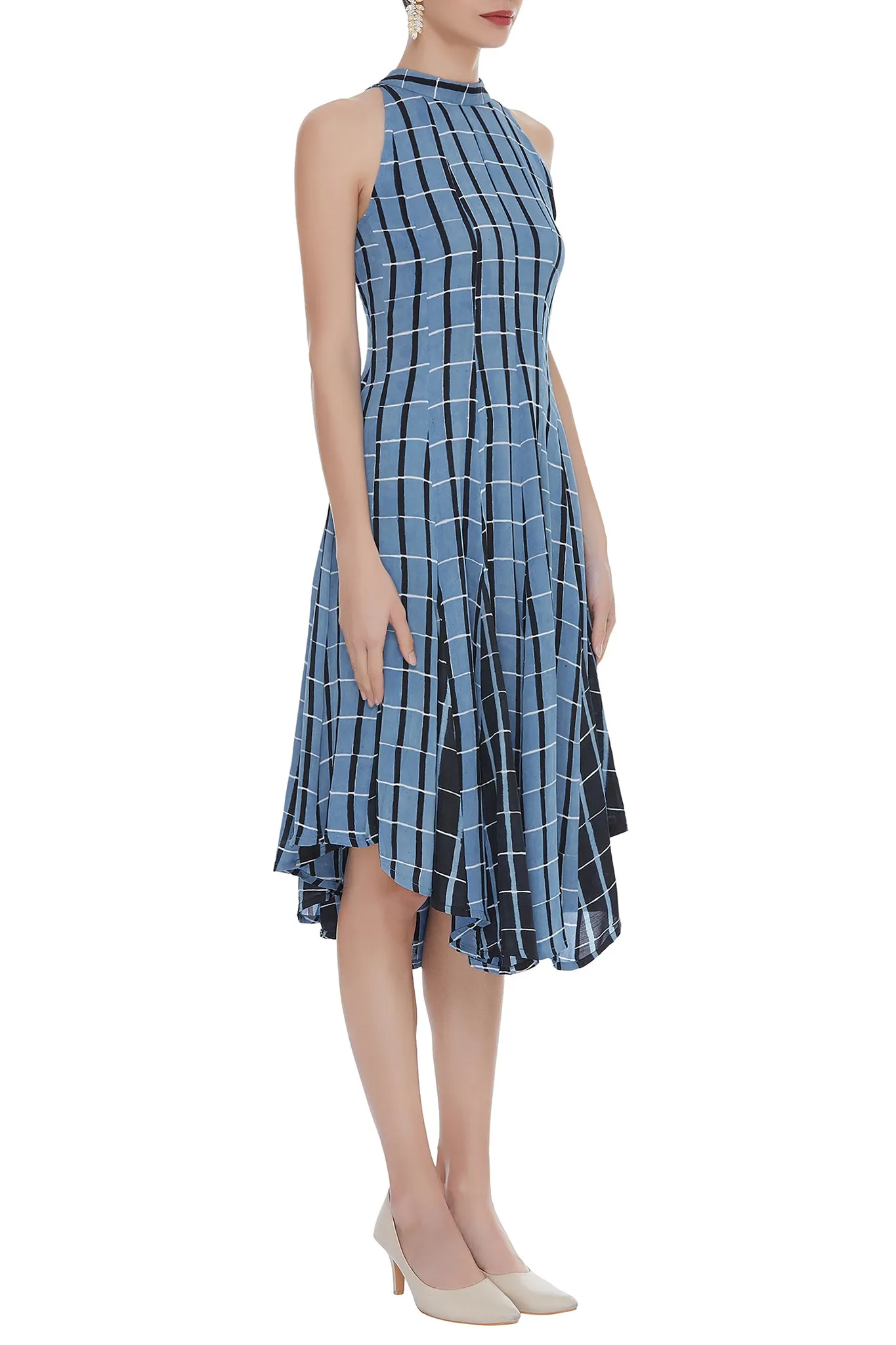 Geometric Printed Paneled Midi Dress