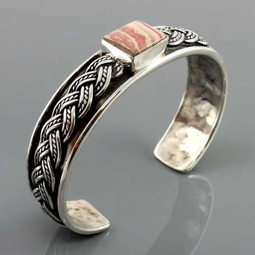 Handcrafted Sterling Silver Rhodochrosite Cuff Bracelet