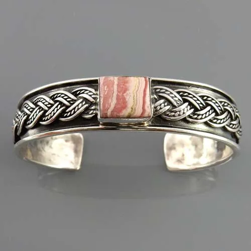 Handcrafted Sterling Silver Rhodochrosite Cuff Bracelet