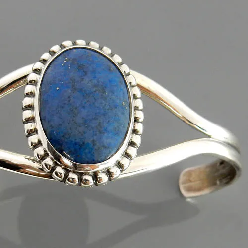 Handmade Sterling Silver Denim Lapis Cuff Bracelet