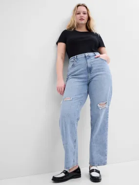 High Rise Destructed '90s Loose Jeans with Washwell