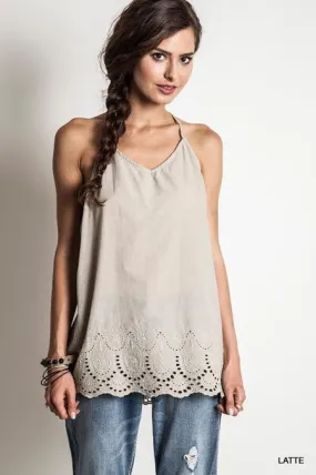 L - V-neck Embroidery Tank