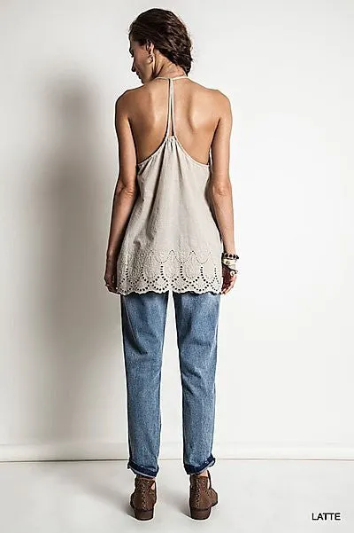 L - V-neck Embroidery Tank