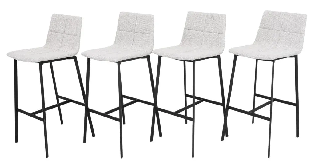 Modern Grey Boucle Upholstered Bar Stools, Set of Four