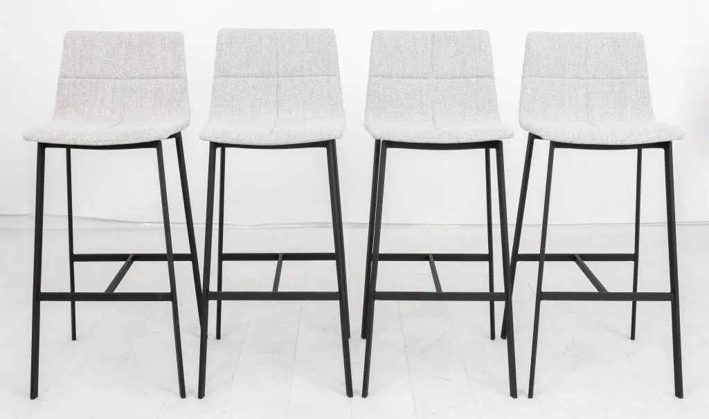 Modern Grey Boucle Upholstered Bar Stools, Set of Four