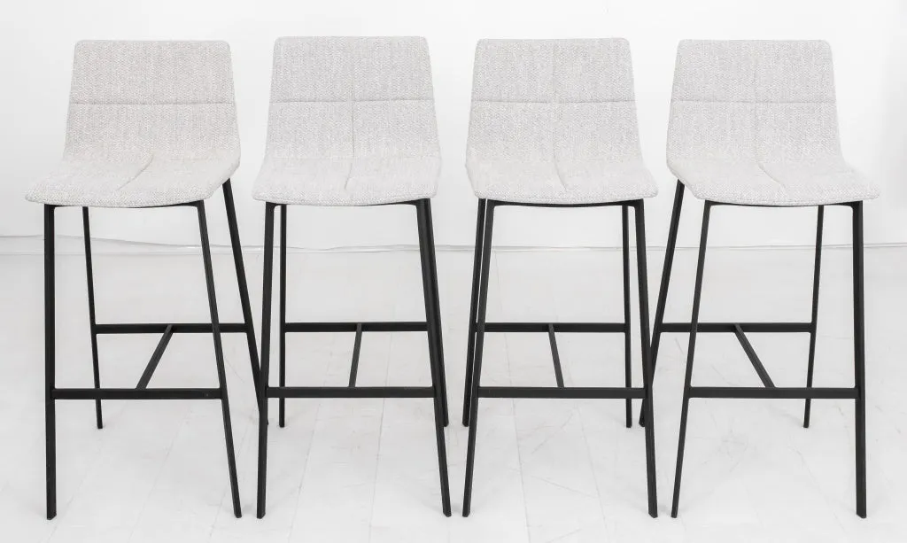 Modern Grey Boucle Upholstered Bar Stools, Set of Four