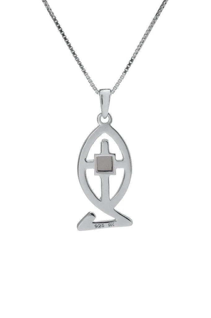 Nano Sim NT Silver and 9K Gold Pendant - Ichthys and Cross From the Holy land