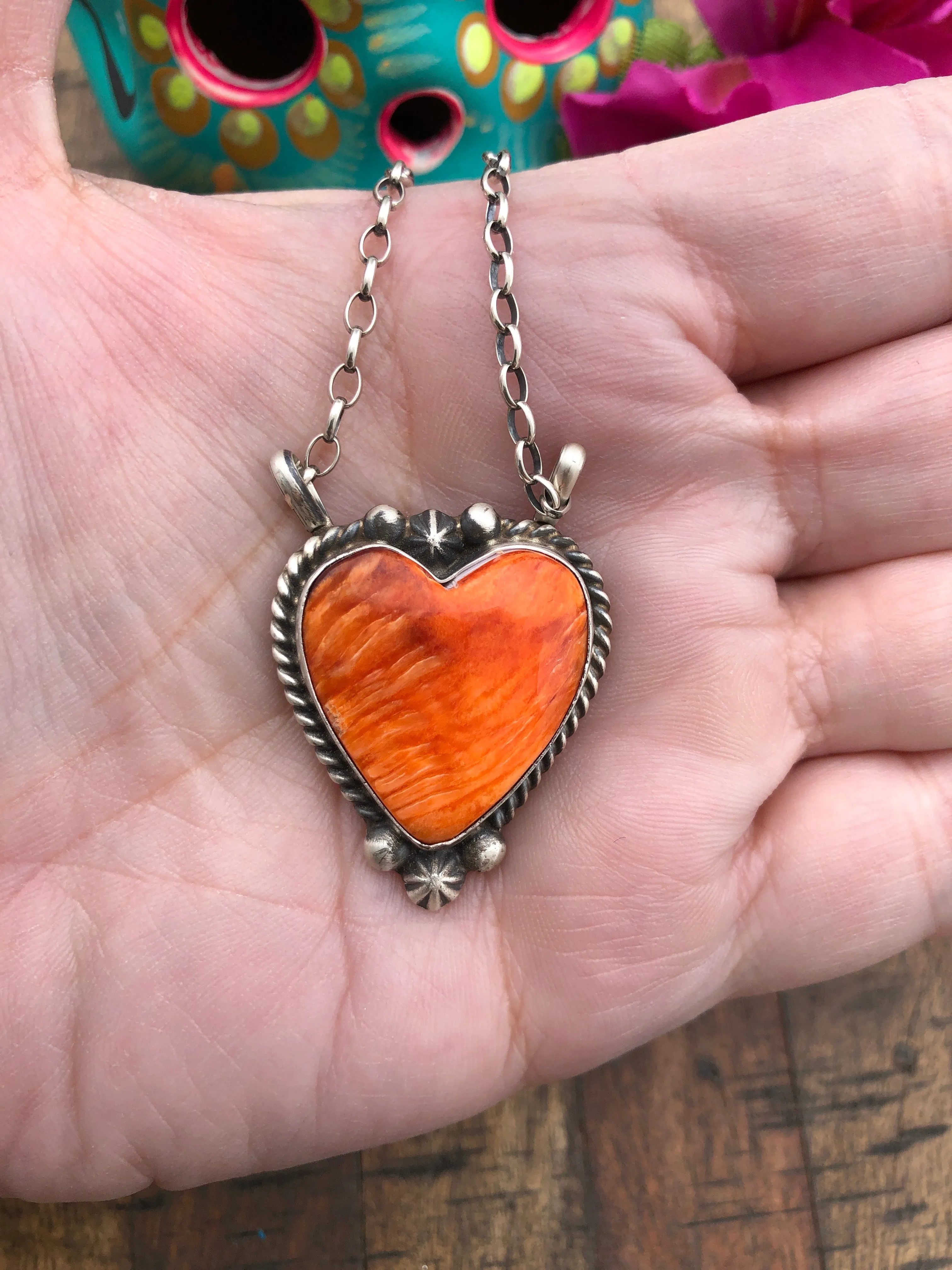 Orange Spiny Heart Necklace #21