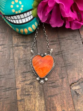 Orange Spiny Heart Necklace #21