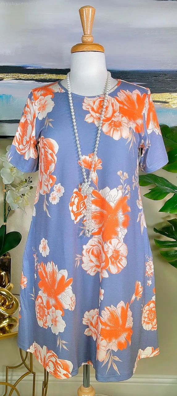 Peach and Cream Floral Dress with pockets