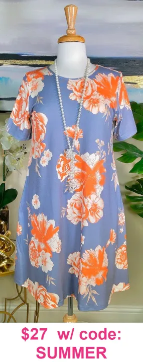 Peach and Cream Floral Dress with pockets