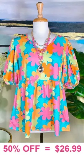 S-M : Colorful Daisy Baby Doll top