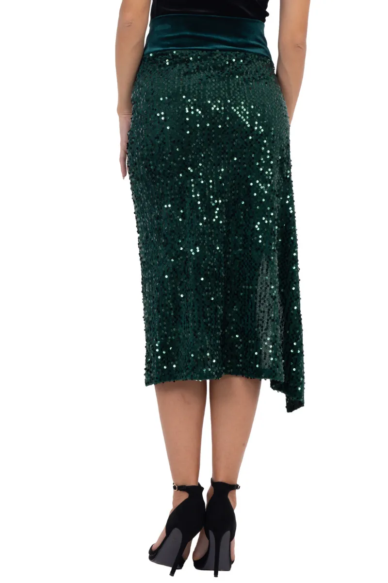 Sequinned Wrap Tango Midi Skirt With High Slit