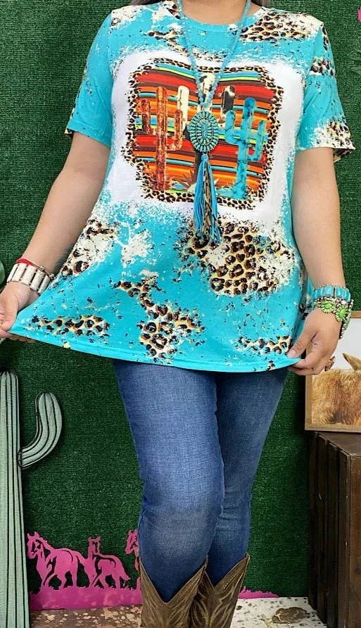 Turquoise & Leopard, Cactus Graphic Tee