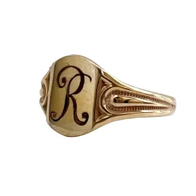 V I N T A G E // for a baby sized R finger/ 10k BDA letter R signet ring / just shy of size 2.5