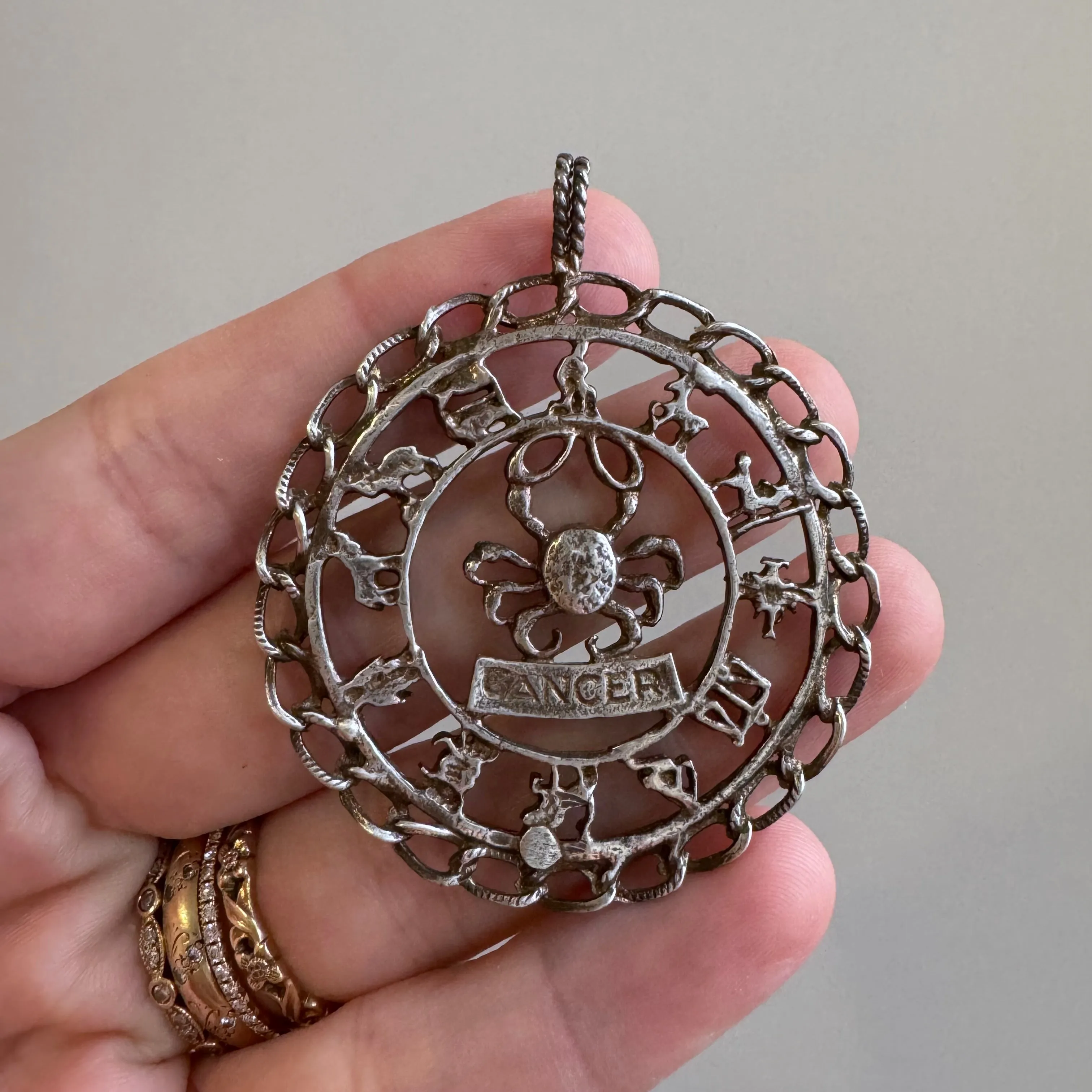 V I N T A G E // like a true Cancer / sterling silver large Cancer zodiac wheel / a pendant