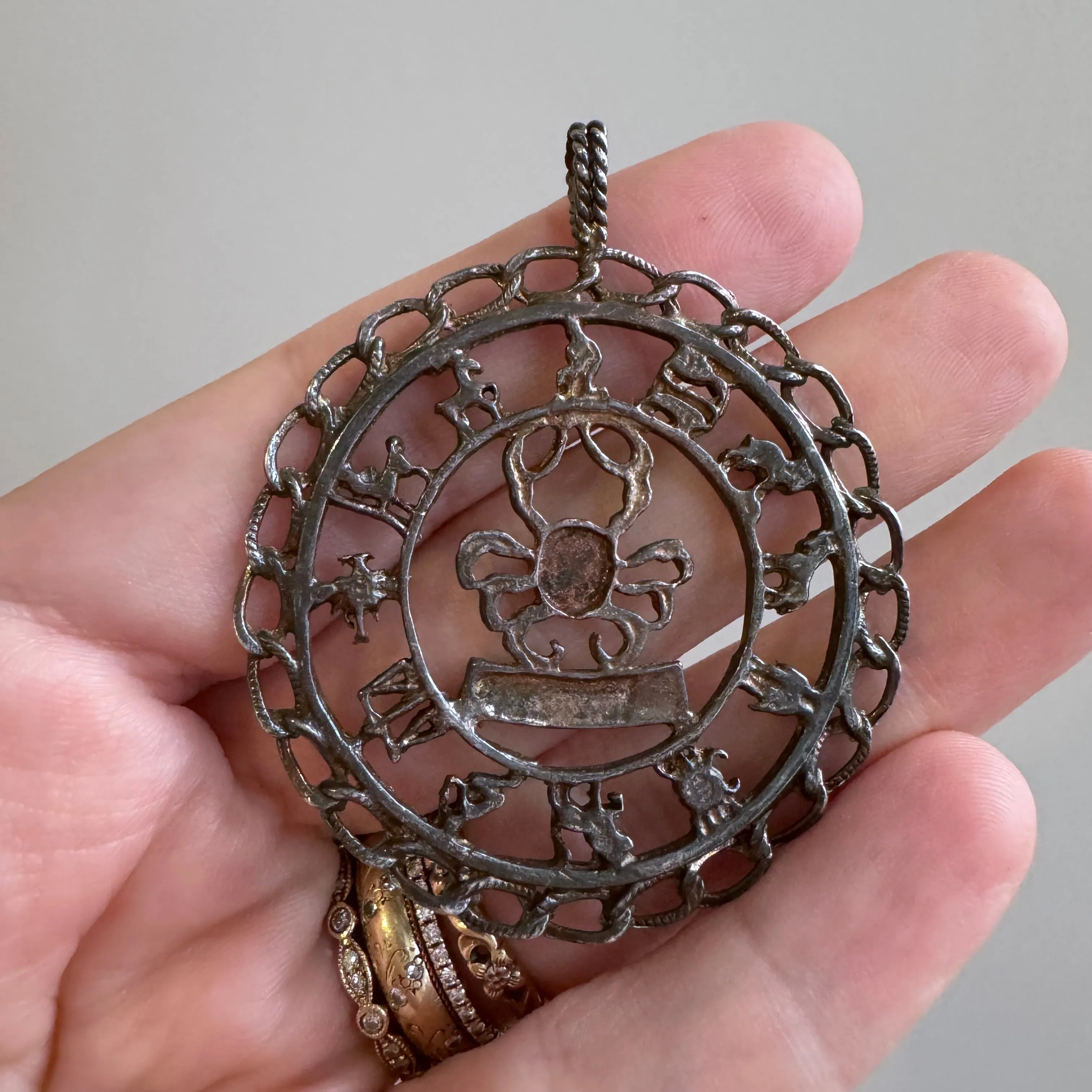 V I N T A G E // like a true Cancer / sterling silver large Cancer zodiac wheel / a pendant