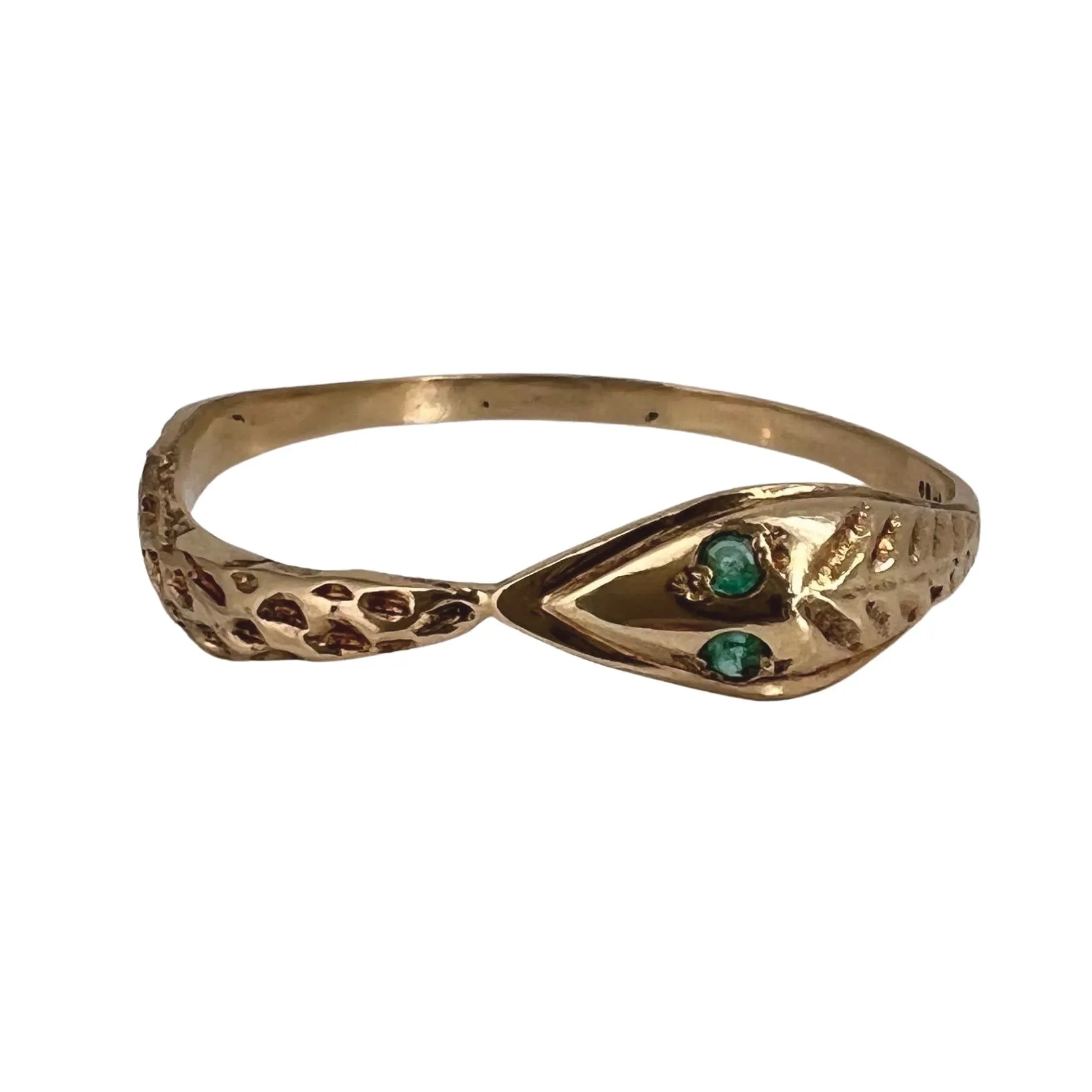 V I N T A G E // sweetest slithering / solid 18k yellow gold and emerald ouroboros snake ring / size 11.25