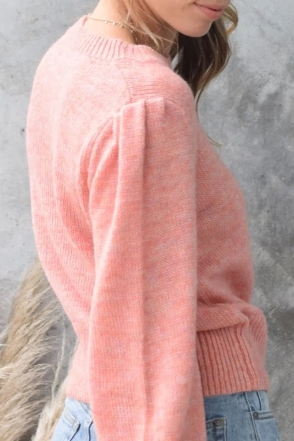 Zesty Coral Mohair Blend Balloon Sleeve Knit