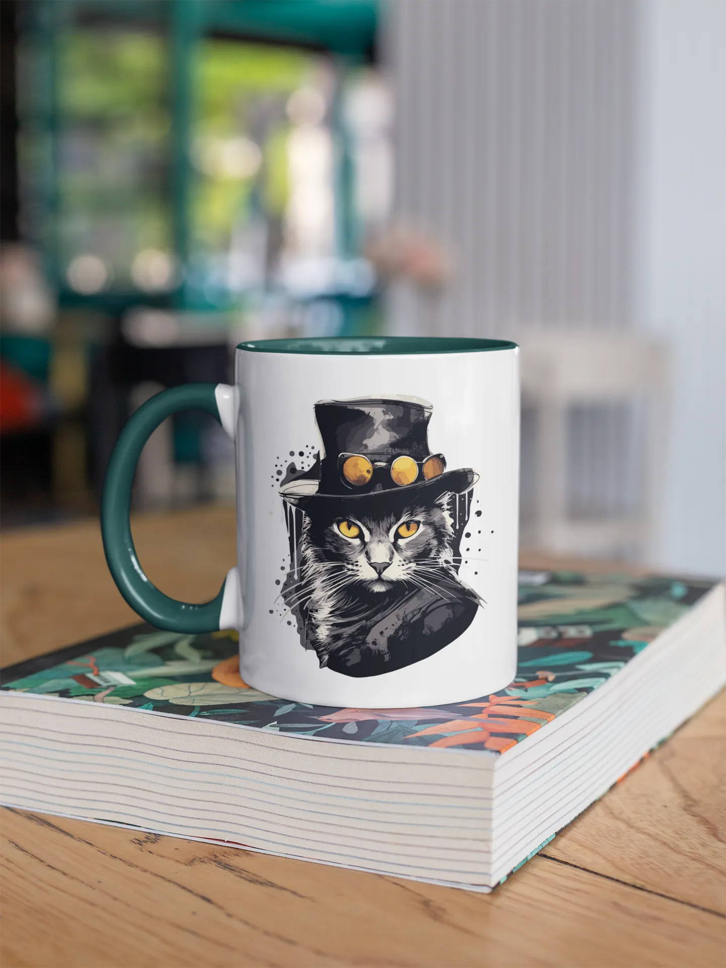 Zweifarbige Tasse mit Katzenmotiv "Bayou Cat"